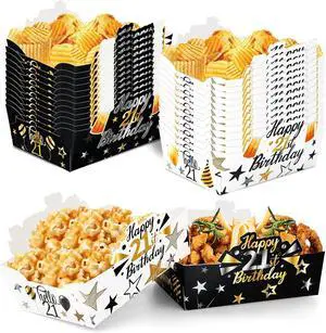 Happy 21st Birthday Paper Trays Disposable Black Gold Food Bowls to 21 Years - Fabulous Snack Tray Decoration for 21st Birthday Party Happy 21st Birthday Paper Trays Disposable Black Gold Food Bowls to 21 Years - Fabulous Snack Tray Decoration for 21st Birthday Party