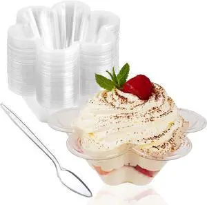 Hiasobre 8 oz Plastic Dessert Cups with Spoons, 50 ct | Clear Disposable Flower Shaped Ice Cream Bowls, Party Sundae Serving Bowls, Trifle Tasters for Ice Cream, Nuts, Salad Hiasobre 8 oz Plastic Dessert Cups with Spoons, 50 ct | Clear Disposable Flower Shaped Ice Cream Bowls, Party Sundae Serving Bowls, Trifle Tasters for Ice Cream, Nuts, Salad