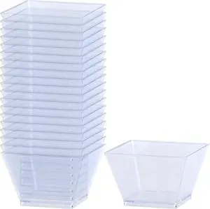 Lillian Tablesettings Clear Plastic Square Bowls, 8 oz Small Disposable Serving Bowls for Appetizers, Desserts & Dips, Heavyweight BPA-Free, 20 Count (3.5 x 3.5 in) Lillian Tablesettings Clear Plastic Square Bowls, 8 oz Small Disposable Serving Bowls for Appetizers, Desserts & Dips, Heavyweight BPA-Free, 20 Count (3.5 x 3.5 in)