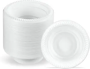 PLASTICPRO 100 PCS White Plastic Bowls 5 oz Premium Quality Light Weight Dishes Disposable Small Plastic Bowls for Dessert Appetizers Soups for Parties Weddings PLASTICPRO 100 PCS White Plastic Bowls 5 oz Premium Quality Light Weight Dishes Disposable Small Plastic Bowls for Dessert Appetizers Soups for Parties Weddings