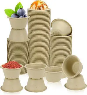 LeonBach 100 Pack 2 oz Natural Bagasse Fiber Paper Bowls, Brown | Compostable Disposable Condiment Cup, for Sauce Dipping, Snack Sample Tasting, Microwavable Safe Biodegradable Food Container LeonBach 100 Pack 2 oz Natural Bagasse Fiber Paper Bowls, Brown | Compostable Disposable Condiment Cup, for Sauce Dipping, Snack Sample Tasting, Microwavable Safe Biodegradable Food Container