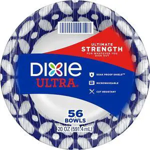 Dixie Ultra® Disposable Paper Bowls, 20 ounce, Dinner Size Printed Disposable Bowls, 56 Count (1 Pack of 56 Bowls), Dixie Ultra® Disposable Paper Bowls, 20 ounce, Dinner Size Printed Disposable Bowls, 56 Count (1 Pack of 56 Bowls),