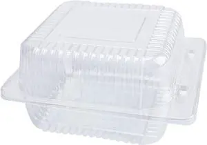 Clear Square Plastic Hinged Food Containers, 50PC, 5.3x4.7x2.8 Inch | Cake Slice Containers, Disposable Clamshell Takeout Tray Clear Square Plastic Hinged Food Containers, 50PC, 5.3x4.7x2.8 Inch | Cake Slice Containers, Disposable Clamshell Takeout Tray