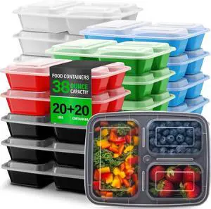 Bexter 10 Pack Compartment Trays with 10 Lids for Takeout and Food Storage / 3 Section compartment for portion control Bexter 10 Pack Compartment Trays with 10 Lids for Takeout and Food Storage / 3 Section compartment for portion control