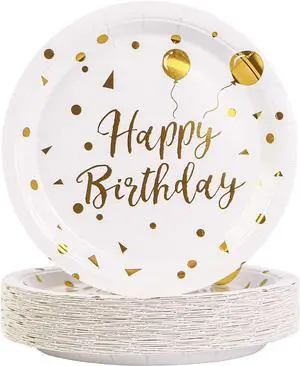 Paper Plates, 50pcs Disposable Dessert Plates, White Gold Polka Dots, Biodegradable, Round, 7inch, for Birthday Decorations Party Paper Plates, 50pcs Disposable Dessert Plates, White Gold Polka Dots, Biodegradable, Round, 7inch, for Birthday Decorations Party