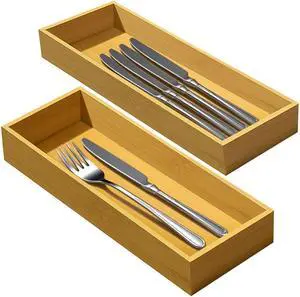 guiogc Silverware Drawer Organizer, Silverware Utensil Tray Holder, Wood Storage Box for Spoons Forks Knives Set of 2 (11.8"x4.92"x1.9") for Small Family Kitchens guiogc Silverware Drawer Organizer, Silverware Utensil Tray Holder, Wood Storage Box for Spoons Forks Knives Set of 2 (11.8"x4.92"x1.9") for Small Family Kitchens