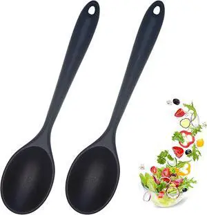 2 Pcs Silicone Nonstick Mixing Spoon, Silicone Spoons for Cooking Heat Resistant, Cooking Utensil for Kitchen Cooking Baking Stirring Serving (Black) 2 Pcs Silicone Nonstick Mixing Spoon, Silicone Spoons for Cooking Heat Resistant, Cooking Utensil for Kitchen Cooking Baking Stirring Serving (Black)