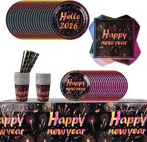 cnomg 101Pcs Happy New Year Plates and Napkins New Years Eve Party Supplies 2026 Disposable Dinnerware Set Colorful Fireworks Party Plates Napkins Cup Straw for New Year Eve Party Decorations Serve 20 cnomg 101Pcs Happy New Year Plates and Napkins New Years Eve Party Supplies 2026 Disposable Dinnerware Set Colorful Fireworks Party Plates Napkins Cup Straw for New Year Eve Party Decorations Serve 20