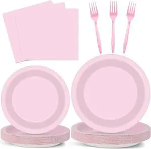 100 Pcs Pink Party Supplies Set Include Paper Plates Pink Napkins Plastic Forks for 25 Guests Disposable Party Dinnerware for Birthday Wedding Party Family Picnic Girl Bridal Baby Shower Decorations 100 Pcs Pink Party Supplies Set Include Paper Plates Pink Napkins Plastic Forks for 25 Guests Disposable Party Dinnerware for Birthday Wedding Party Family Picnic Girl Bridal Baby Shower Decorations