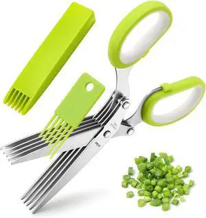 X-Chef Multipurpose 5 Blade Herb Scissors | Kitchen Herb Shears Herb Cutter with Safety Cover and Cleaning Comb for Chopping Basil Chive Parsley (Green) X-Chef Multipurpose 5 Blade Herb Scissors | Kitchen Herb Shears Herb Cutter with Safety Cover and Cleaning Comb for Chopping Basil Chive Parsley (Green)