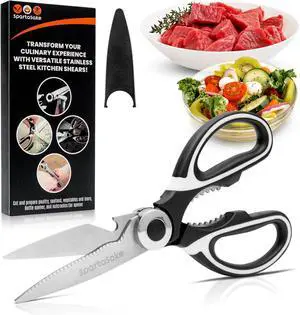 Premium Kitchen Shears, Stainless Steel Food Scissors, Black & White | Multipurpose Food Scissors with Protective Sleeve for Cooking, BBQ, Fish, Chicken, Pizza, Herbs & Kitchen Tasks Premium Kitchen Shears, Stainless Steel Food Scissors, Black & White | Multipurpose Food Scissors with Protective Sleeve for Cooking, BBQ, Fish, Chicken, Pizza, Herbs & Kitchen Tasks