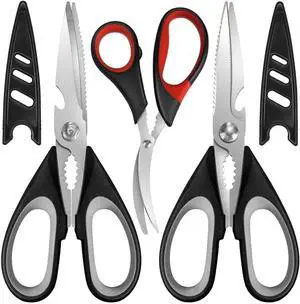 All Purpose Kitchen Shears with Protective Sheath, Heavy Duty 3 Pack Kitchen Scissors with Serrated Blade, Stainless Steel Cooking Scissors for Poultry, Food, Vegetables All Purpose Kitchen Shears with Protective Sheath, Heavy Duty 3 Pack Kitchen Scissors with Serrated Blade, Stainless Steel Cooking Scissors for Poultry, Food, Vegetables