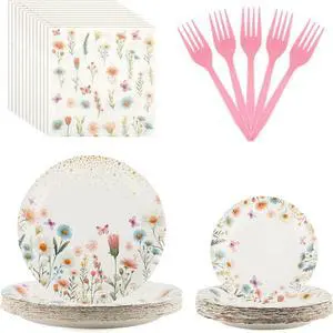 96 Pcs Wildflower Party Supplies,Disposable Tableware Set,Include Plates Forks and Napkins,Floral Paper Plates Set for Summer Spring Birthday Baby Shower Wedding,Serves 24 96 Pcs Wildflower Party Supplies,Disposable Tableware Set,Include Plates Forks and Napkins,Floral Paper Plates Set for Summer Spring Birthday Baby Shower Wedding,Serves 24