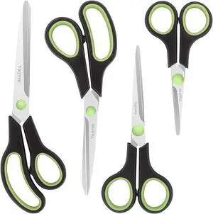 Scissors, Stainless Steel Blades Soft Grip for Home, School, Office. Black and Green, 4 Scissors, Stainless Steel Blades Soft Grip for Home, School, Office. Black and Green, 4