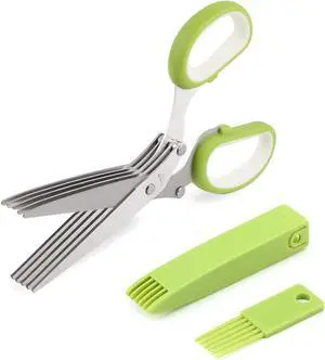 Herb scissors, Multipurpose Cutting Shears with 5 Blade Kitchen Salad Scissors, Safety Cover and Cleaning Comb for Chopping Cilantro Onion Basil Chive Parsley, Green Herb scissors, Multipurpose Cutting Shears with 5 Blade Kitchen Salad Scissors, Safety Cover and Cleaning Comb for Chopping Cilantro Onion Basil Chive Parsley, Green