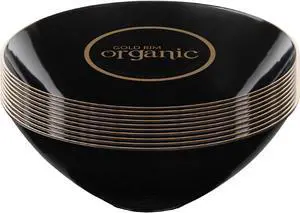 PLASTICPRO Plastic Organic Design Party Plates Premium heavyweight Elegant Disposable Tableware Dishes (20, 6 OUNCE BLACK BOWLS WITH GOLD RIM) PLASTICPRO Plastic Organic Design Party Plates Premium heavyweight Elegant Disposable Tableware Dishes (20, 6 OUNCE BLACK BOWLS WITH GOLD RIM)