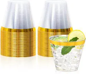 20 Pcs Gold Plastic Cups,9Oz Gold Rimmed Plastic Cups,Heavy Duty Gold Rim Clear Disposable Plasitc Cocktail Tumblers Wine Cup for Party,Wedding,Birthday,Christmas 20 Pcs Gold Plastic Cups,9Oz Gold Rimmed Plastic Cups,Heavy Duty Gold Rim Clear Disposable Plasitc Cocktail Tumblers Wine Cup for Party,Wedding,Birthday,Christmas