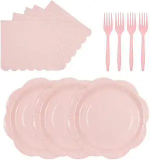 75 PCS Pink Paper Plates and Napkins Party Supplies, LightPink Scalloped Plates Napkins Forks Disposable Tableware Set for Bridal Baby Shower Wedding Birthday Party Decorations (Pink) 75 PCS Pink Paper Plates and Napkins Party Supplies, LightPink Scalloped Plates Napkins Forks Disposable Tableware Set for Bridal Baby Shower Wedding Birthday Party Decorations (Pink)