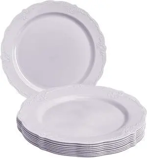 Silver Spoons Vintage Collection White Disposable Plastic Salad Plates - 9" (Pack of 10) - Ideal for Weddings, Parties & Special Occasions Silver Spoons Vintage Collection White Disposable Plastic Salad Plates - 9" (Pack of 10) - Ideal for Weddings, Parties & Special Occasions
