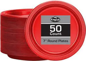 Hanna K. Signature Red Plastic Party Plates, 7-Inch Heavy Duty Disposable Plates, 50 Count, Party Supplies for Appetizers, Cake & Dessert Hanna K. Signature Red Plastic Party Plates, 7-Inch Heavy Duty Disposable Plates, 50 Count, Party Supplies for Appetizers, Cake & Dessert