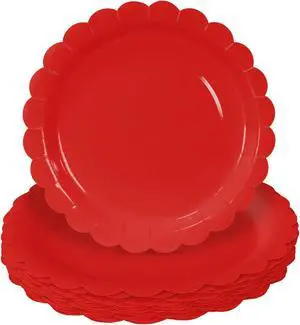 HEIPINIUYE 50 Pieces Red Paper Plates 7 Inch Red Scalloped Plates Disposable Dinner Plates for Wedding Baby Shower Birthday Party Dessert Plates HEIPINIUYE 50 Pieces Red Paper Plates 7 Inch Red Scalloped Plates Disposable Dinner Plates for Wedding Baby Shower Birthday Party Dessert Plates