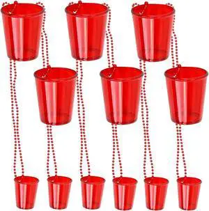 Iconikal Shot Glass on Beaded Necklace, Red, 12-Pack Iconikal Shot Glass on Beaded Necklace, Red, 12-Pack