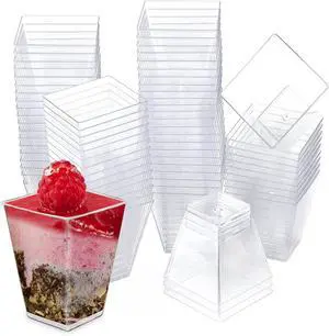 Oasis Creations Square Mini Dessert Cup - 2 Ounce - Durable Crystal Clear Plastic - 50 Count - Ideal for Desserts, Appetizers, Entrees, Puddings, Mousse and More! Oasis Creations Square Mini Dessert Cup - 2 Ounce - Durable Crystal Clear Plastic - 50 Count - Ideal for Desserts, Appetizers, Entrees, Puddings, Mousse and More!