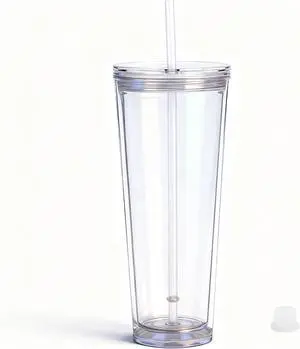 24oz Tumbler with Lid and Straw, Leak Proof and Double Wall Insulated Reusable Plastic Cups,Travel Reusable Iced Coffee Cup (1, Transparent Color) 24oz Tumbler with Lid and Straw, Leak Proof and Double Wall Insulated Reusable Plastic Cups,Travel Reusable Iced Coffee Cup (1, Transparent Color)