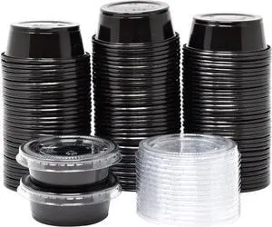 Small Plastic Containers with Lids Black 1.5 oz, 100 Sets | Jello Shot Cups, Disposable Portion Cups, Condiment Containers, Souffle Cups for Sauce and Dressing Small Plastic Containers with Lids Black 1.5 oz, 100 Sets | Jello Shot Cups, Disposable Portion Cups, Condiment Containers, Souffle Cups for Sauce and Dressing
