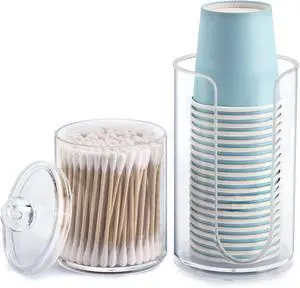 LoveBB 3oz-5oz Bathroom Cup Dispenser with 10oz Qtip Holder Dispenser, Small Disposable Paper Cup Holder Bathroom Accessories for Rinsing/Mouthwash Cups, Clear LoveBB 3oz-5oz Bathroom Cup Dispenser with 10oz Qtip Holder Dispenser, Small Disposable Paper Cup Holder Bathroom Accessories for Rinsing/Mouthwash Cups, Clear