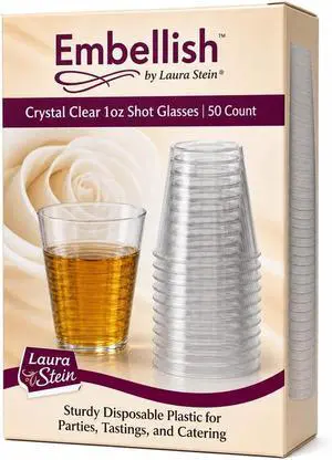 Embellish Crystal Clear Hard Plastic 1oz Clear Shot Glass Pack Of 50 | For jello shots, whiskey tastings, liquor samples, sauces & dips; rigid glass look; bulk supply for bars & parties Embellish Crystal Clear Hard Plastic 1oz Clear Shot Glass Pack Of 50 | For jello shots, whiskey tastings, liquor samples, sauces & dips; rigid glass look; bulk supply for bars & parties