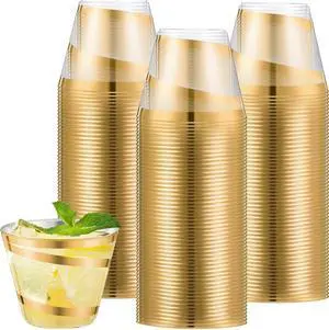 Gejoy 24 Pcs 9 oz Rimmed Swirl Plastic Cups Disposable Wine Drinking Cups Clear Elegant Graduation Tumblers for Wedding Party Supplies (Gold,Classic) Gejoy 24 Pcs 9 oz Rimmed Swirl Plastic Cups Disposable Wine Drinking Cups Clear Elegant Graduation Tumblers for Wedding Party Supplies (Gold,Classic)