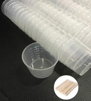 Kbraveo 100 Pack 30ml (1 OZ) Plastic Clear Graduated Cups Transparent Scale Cups Clear Measuring Cups with 100 Pack Wooden Stirring Sticks for Mixing Painting, Stain, Epoxy, Resin Kbraveo 100 Pack 30ml (1 OZ) Plastic Clear Graduated Cups Transparent Scale Cups Clear Measuring Cups with 100 Pack Wooden Stirring Sticks for Mixing Painting, Stain, Epoxy, Resin