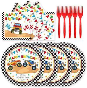 72Pcs Racing Car Party Plates and Napkins Monster Truck Birthday Party Supplies Disposable Checkered Race Tableware Set for Boys Birthday Wheel Sports Baby Shower Decorations Serves 24 72Pcs Racing Car Party Plates and Napkins Monster Truck Birthday Party Supplies Disposable Checkered Race Tableware Set for Boys Birthday Wheel Sports Baby Shower Decorations Serves 24