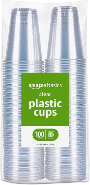Amazon Basics Small Disposable Clear Plastic Cups, 9oz, 100 Count Amazon Basics Small Disposable Clear Plastic Cups, 9oz, 100 Count