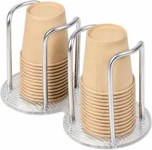 Plastic Cup Holder for Counter 8oz, Silver Disposable Elegant Acrylic 2-Seat Stylish Storage Organizer Solution Coffee Tea Rack for Paper Mouthwash Rinsing Cups (Under 3.35in Dia) for Office, Party Plastic Cup Holder for Counter 8oz, Silver Disposable Elegant Acrylic 2-Seat Stylish Storage Organizer Solution Coffee Tea Rack for Paper Mouthwash Rinsing Cups (Under 3.35in Dia) for Office, Party