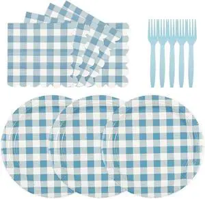75 Pcs Blue Gingham Paper Plates and Napkins Party Supplies, Disposable Checkered Plates Napkins Plaid Party Decor for Baby & Bridal Shower Wedding Birthday Serves 25 (Blue) 75 Pcs Blue Gingham Paper Plates and Napkins Party Supplies, Disposable Checkered Plates Napkins Plaid Party Decor for Baby & Bridal Shower Wedding Birthday Serves 25 (Blue)