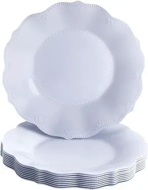 SILVER SPOONS Vintage Embossed Plastic Salad Plates for Party - 10 PC - Heavy Duty Disposable Dinner Set - 8.75 - Fine China Look Dishes - Perfect for celebrations and Events - White SILVER SPOONS Vintage Embossed Plastic Salad Plates for Party - 10 PC - Heavy Duty Disposable Dinner Set - 8.75 - Fine China Look Dishes - Perfect for celebrations and Events - White