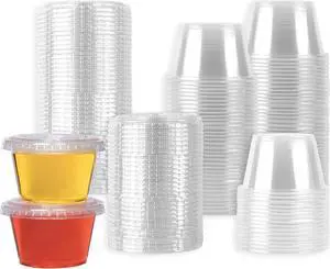 Small Plastic Containers with Lids, 4 oz, 50 Sets | Jello Shot Cups, Disposable Portion Cups, Condiment Containers, Souffle Cups for Sauce and Dressing Small Plastic Containers with Lids, 4 oz, 50 Sets | Jello Shot Cups, Disposable Portion Cups, Condiment Containers, Souffle Cups for Sauce and Dressing