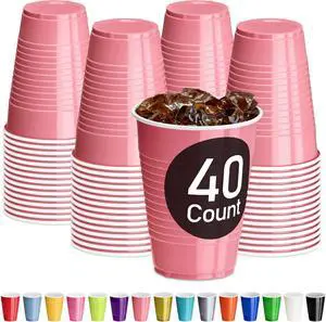 DecorRack Light Pink Plastic Cups, 12 oz Disposable Cups, Reusable Party Supplies (40 Count) DecorRack Light Pink Plastic Cups, 12 oz Disposable Cups, Reusable Party Supplies (40 Count)