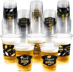 GuassLee Black and Gold Graduation Decorations 2026 Party Cups - 50pcs 12 Oz Black Gold Disposable Graduation Plastic Cups for Drinks Class of 2026 Grad Party Supplies GuassLee Black and Gold Graduation Decorations 2026 Party Cups - 50pcs 12 Oz Black Gold Disposable Graduation Plastic Cups for Drinks Class of 2026 Grad Party Supplies
