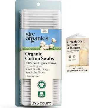 Sky Organics Organic Cotton Swabs 375 ct, 100% Pure, Natural, Chlorine-Free Sky Organics Organic Cotton Swabs 375 ct, 100% Pure, Natural, Chlorine-Free