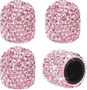 Car Tire Valve Stem Caps Pink Sparkling Crystal Tire Caps 4Pcs Car Tire Valve Stem Caps Pink Sparkling Crystal Tire Caps 4Pcs