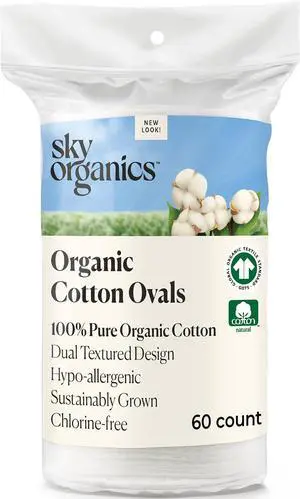 Sky Organics Organic Cotton Dual-Textured Large Pads, Chlorine-Free, 60ct Sky Organics Organic Cotton Dual-Textured Large Pads, Chlorine-Free, 60ct