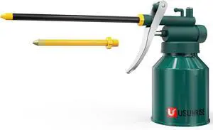 Oil Can Pump Oiler Can-8oz. Green Metal Can Bottle with Flexible and Straight Spout Oil Can Pump Oiler Can-8oz. Green Metal Can Bottle with Flexible and Straight Spout