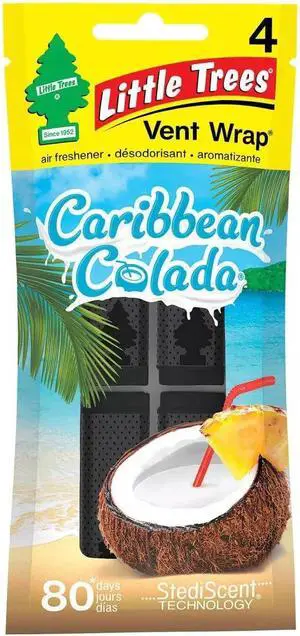 LITTLE TREES Vent Wrap | Car Air Freshener | Caribbean Colada | Pack of 4 LITTLE TREES Vent Wrap | Car Air Freshener | Caribbean Colada | Pack of 4