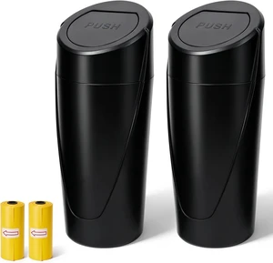 Car Trash Can, 2 Pack Leakproof Mini Garbage Bin with Lid, 40 Bags Car Trash Can, 2 Pack Leakproof Mini Garbage Bin with Lid, 40 Bags