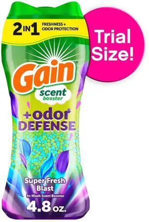 Gain +Odor Defense InWash Scent Booster, Super Fresh Blast Scent, Up to 12Week Freshness, 4.8oz for All Fabrics & Washers Gain +Odor Defense InWash Scent Booster, Super Fresh Blast Scent, Up to 12Week Freshness, 4.8oz for All Fabrics & Washers