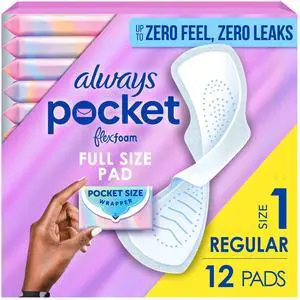Always Pocket FlexFoam Menstrual Pads with Wings, PocketSized FullSize Protection, ZeroFeel ZeroBunch Hypoallergenic Pads, #1 OBGYNRecommended, FSA/HSA Eligible Always Pocket FlexFoam Menstrual Pads with Wings, PocketSized FullSize Protection, ZeroFeel ZeroBunch Hypoallergenic Pads, #1 OBGYNRecommended, FSA/HSA Eligible