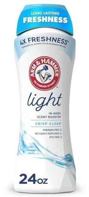 ARM & HAMMER Light InWash Scent Booster Laundry Crystals 24 oz, Crisp Clean Light Scent, 4X Freshness Ingredients, No Heavy PerfumesDyesParabens, Safe for HE & Standard Washers ARM & HAMMER Light InWash Scent Booster Laundry Crystals 24 oz, Crisp Clean Light Scent, 4X Freshness Ingredients, No Heavy PerfumesDyesParabens, Safe for HE & Standard Washers